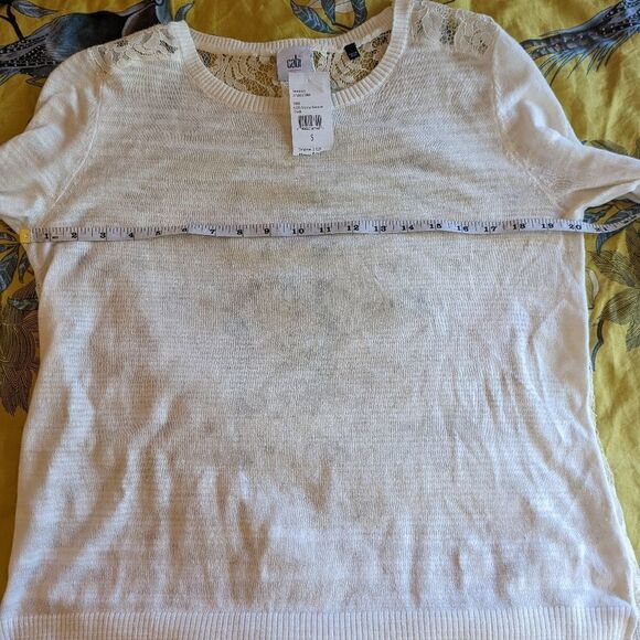 Cabi Sophia White Long Sleeve Sheer Lace Back Crew Neck Light Sweater Sz S Nwt - Picture 4 of 5